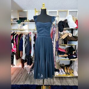 NWT CLUB MONACO PLEATED FLOUNCE BLUE MIDI DRESS SIZE 12